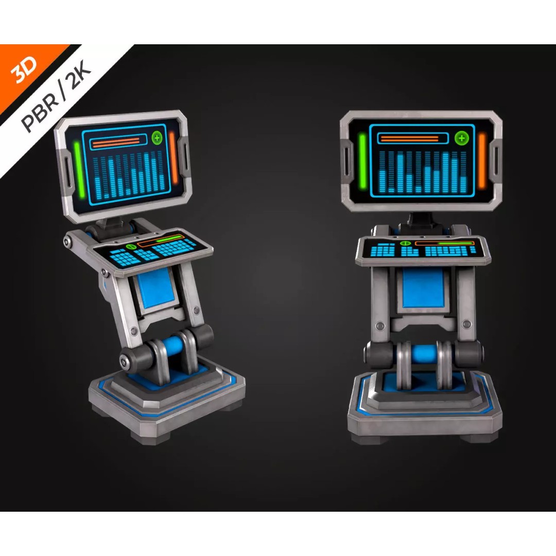 Sci-Fi PC Monitor 3D Model – Low Poly PBR Asset for Games - View 4