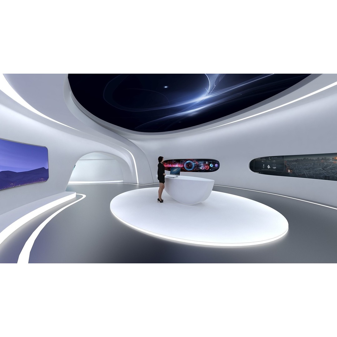 Futuristic Exhibition Hall 3D Model – Low Poly Architectural Asset, FBX, OBJ