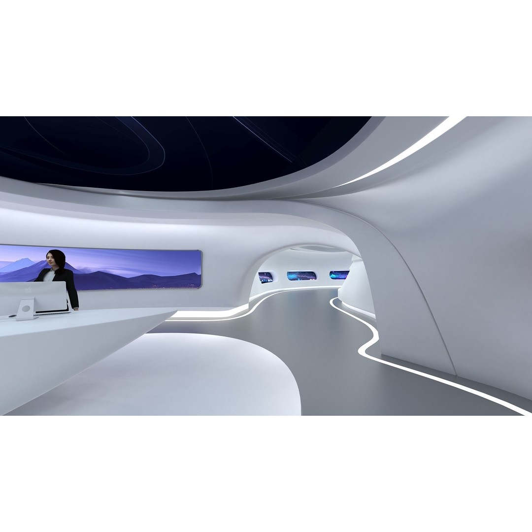 Futuristic Exhibition Hall 3D Model – Low Poly Architectural Asset, FBX, OBJ - View 5