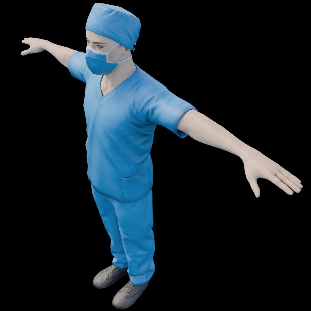 Male Nurse 3D Model – Low Poly Rigged Character for Games, FBX - View 3