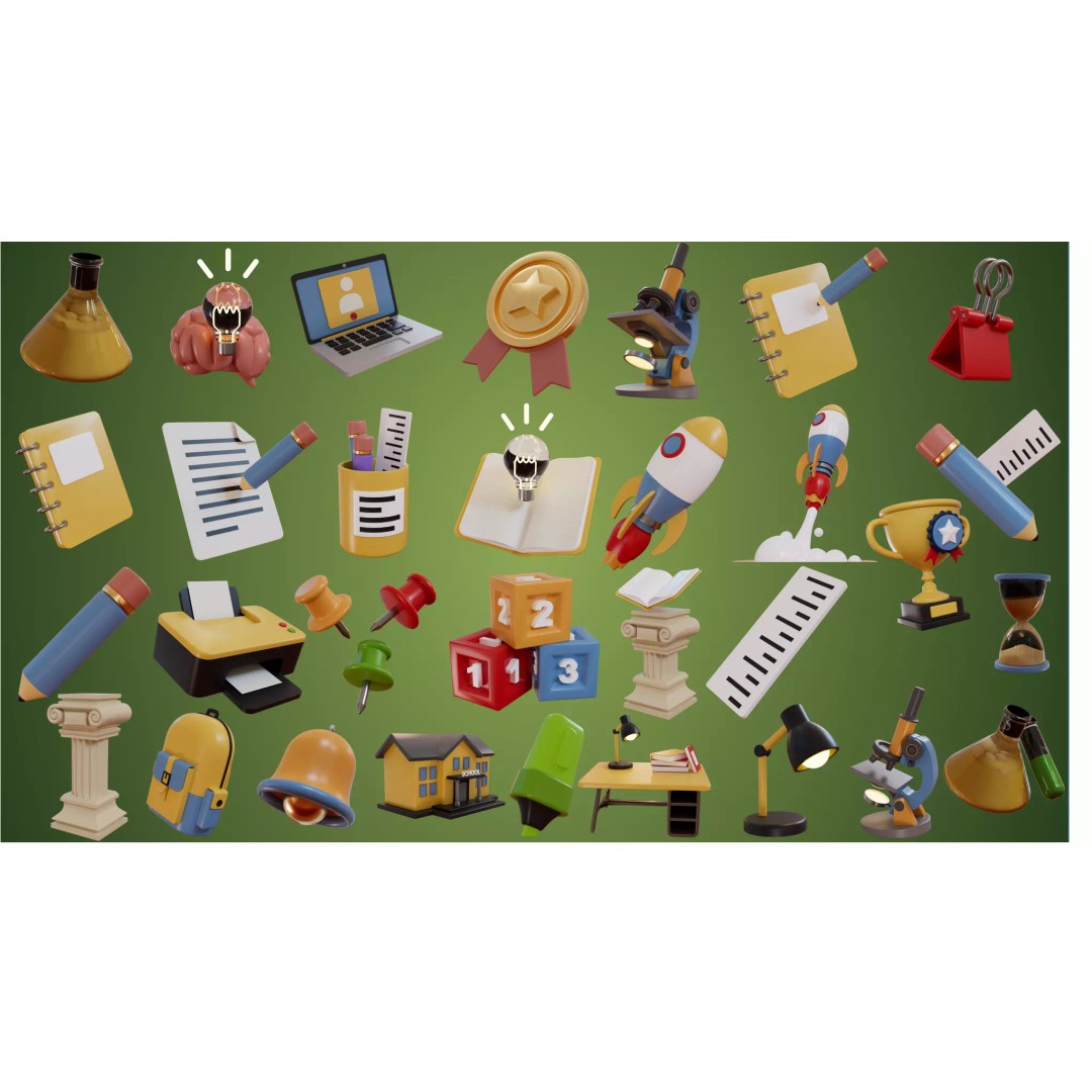 Educational Objects 3D Model – Low Poly Science Tools, FBX - View 2