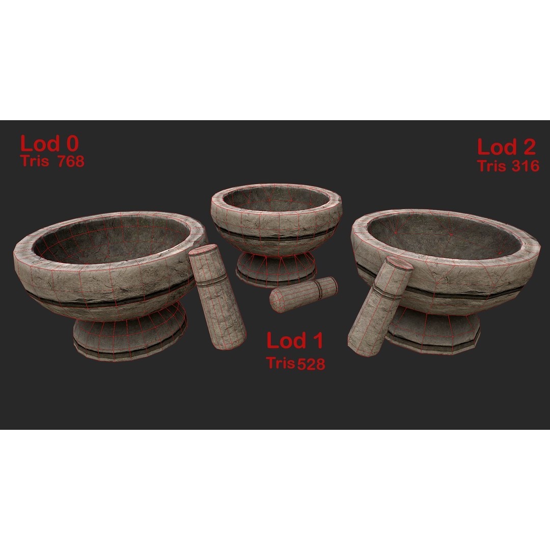 Stone Mortar and Pestle 3D Model – Low Poly Kitchenware, PBR Textures - View 12