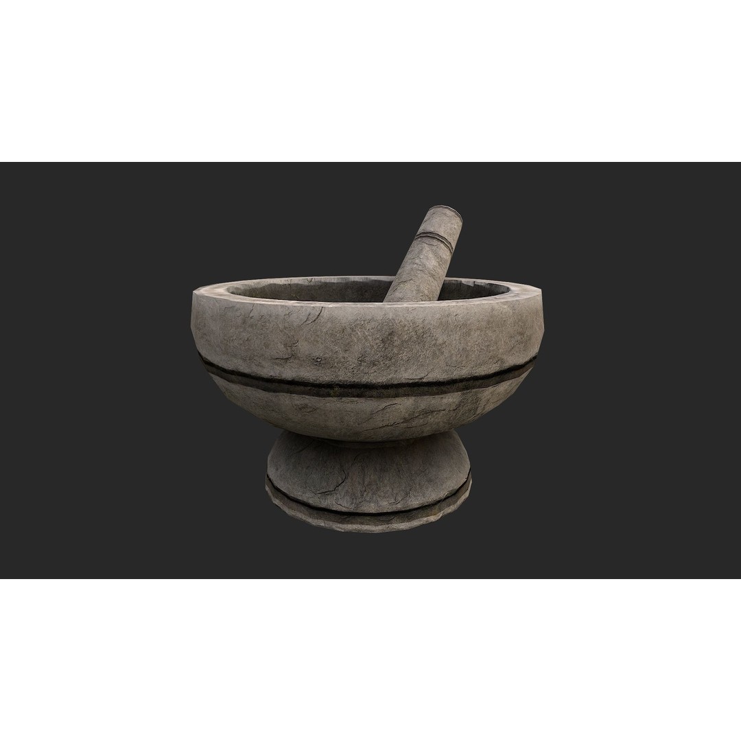 Stone Mortar and Pestle 3D Model – Low Poly Kitchenware, PBR Textures - View 14