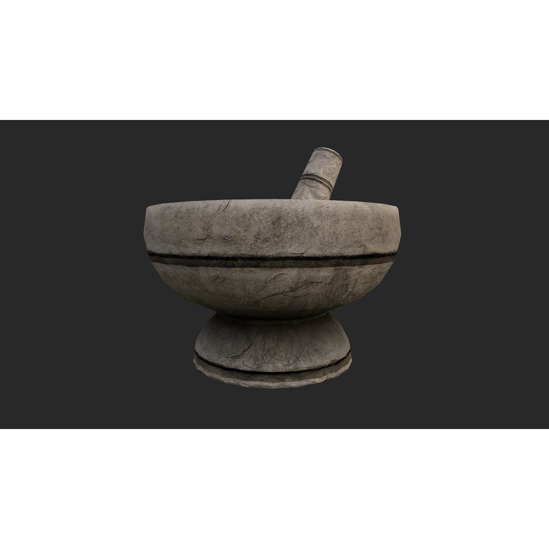 Stone Mortar and Pestle 3D Model – Low Poly Kitchenware, PBR Textures - View 15