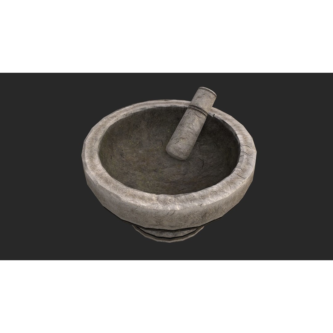 Stone Mortar and Pestle 3D Model – Low Poly Kitchenware, PBR Textures - View 17