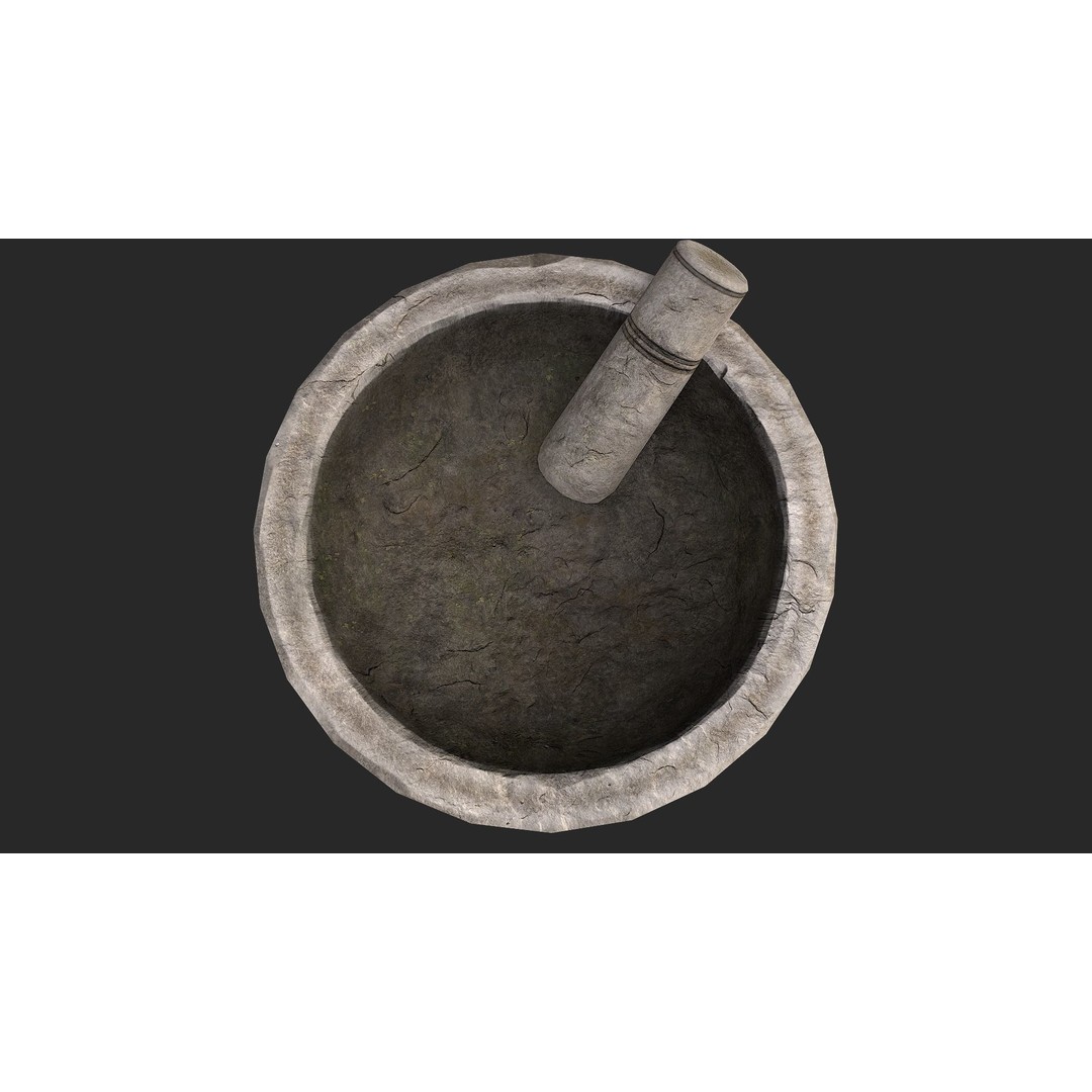 Stone Mortar and Pestle 3D Model – Low Poly Kitchenware, PBR Textures - View 18