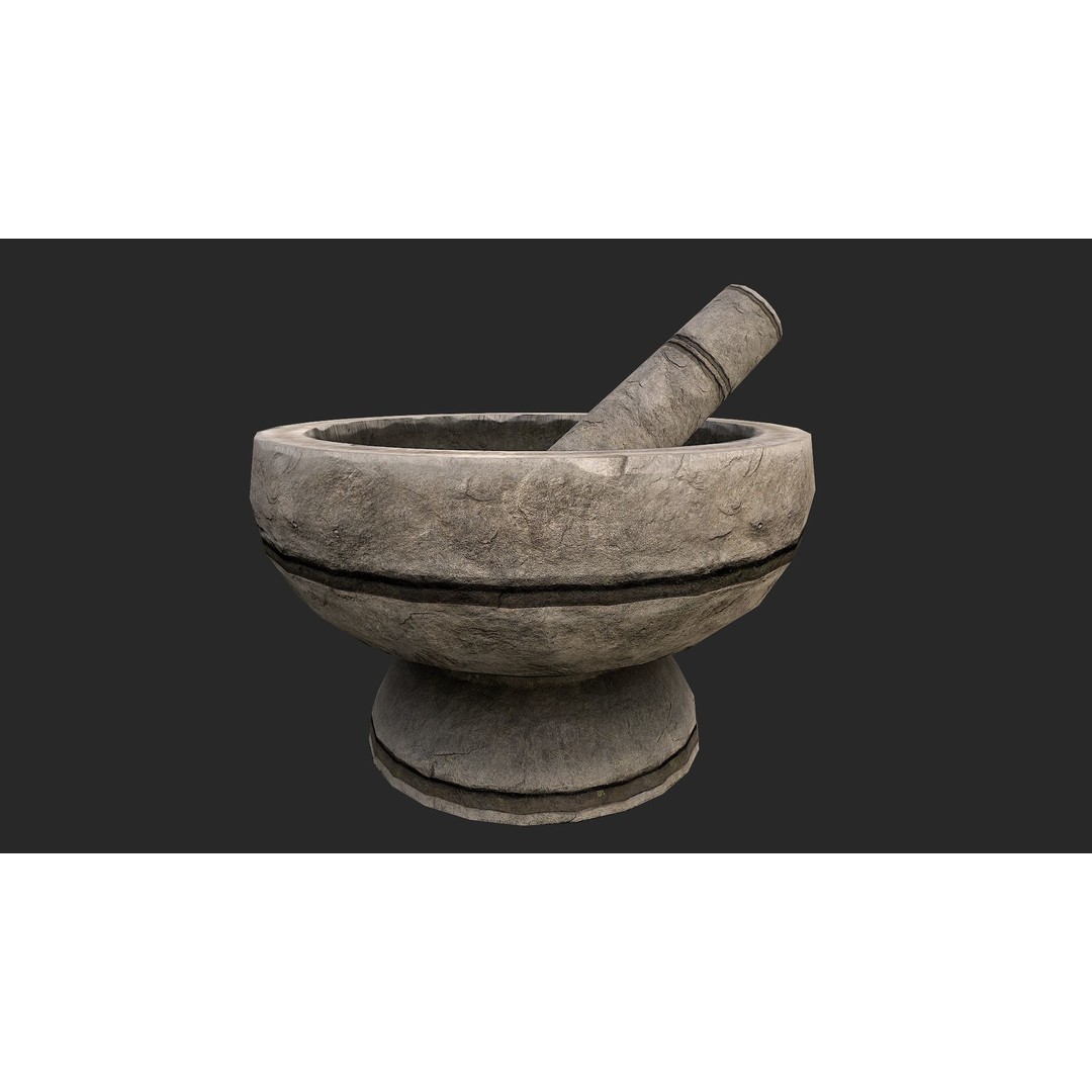 Stone Mortar and Pestle 3D Model – Low Poly Kitchenware, PBR Textures - View 19