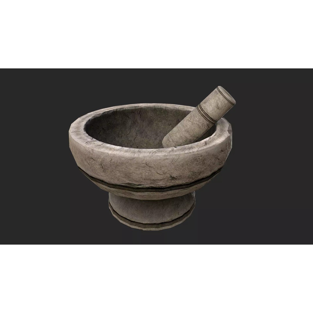Stone Mortar and Pestle 3D Model – Low Poly Kitchenware, PBR Textures - View 2