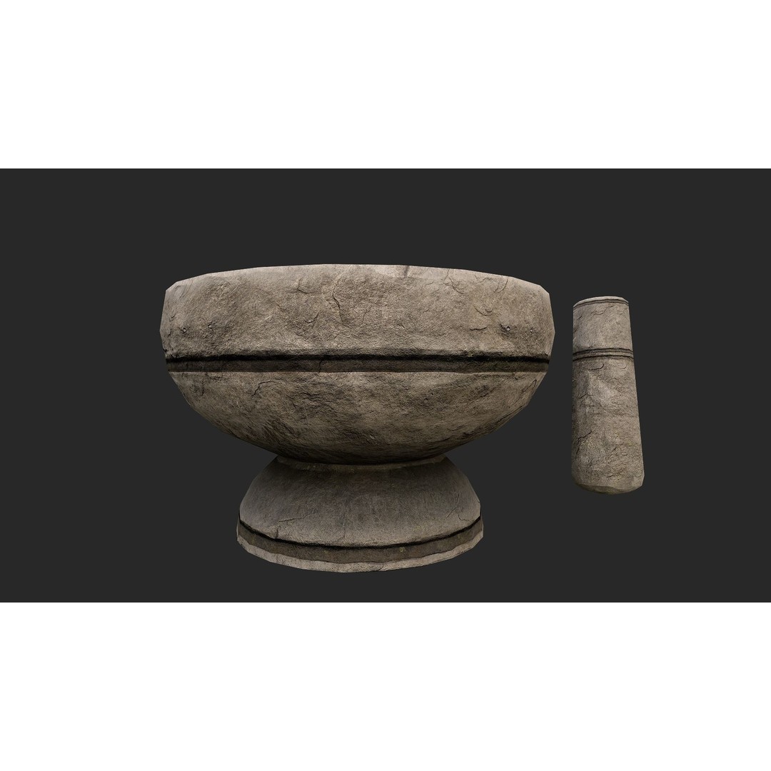 Stone Mortar and Pestle 3D Model – Low Poly Kitchenware, PBR Textures - View 20