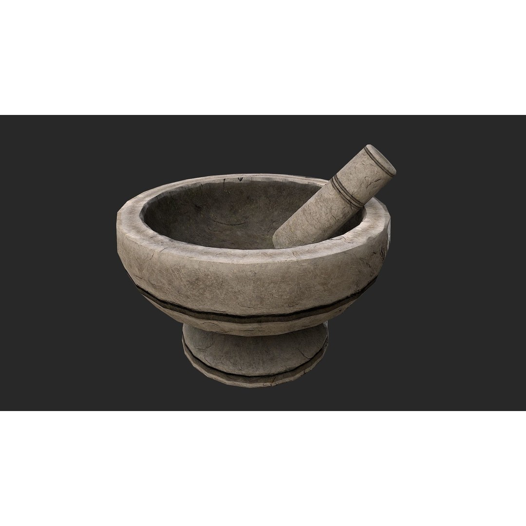 Stone Mortar and Pestle 3D Model – Low Poly Kitchenware, PBR Textures - View 3