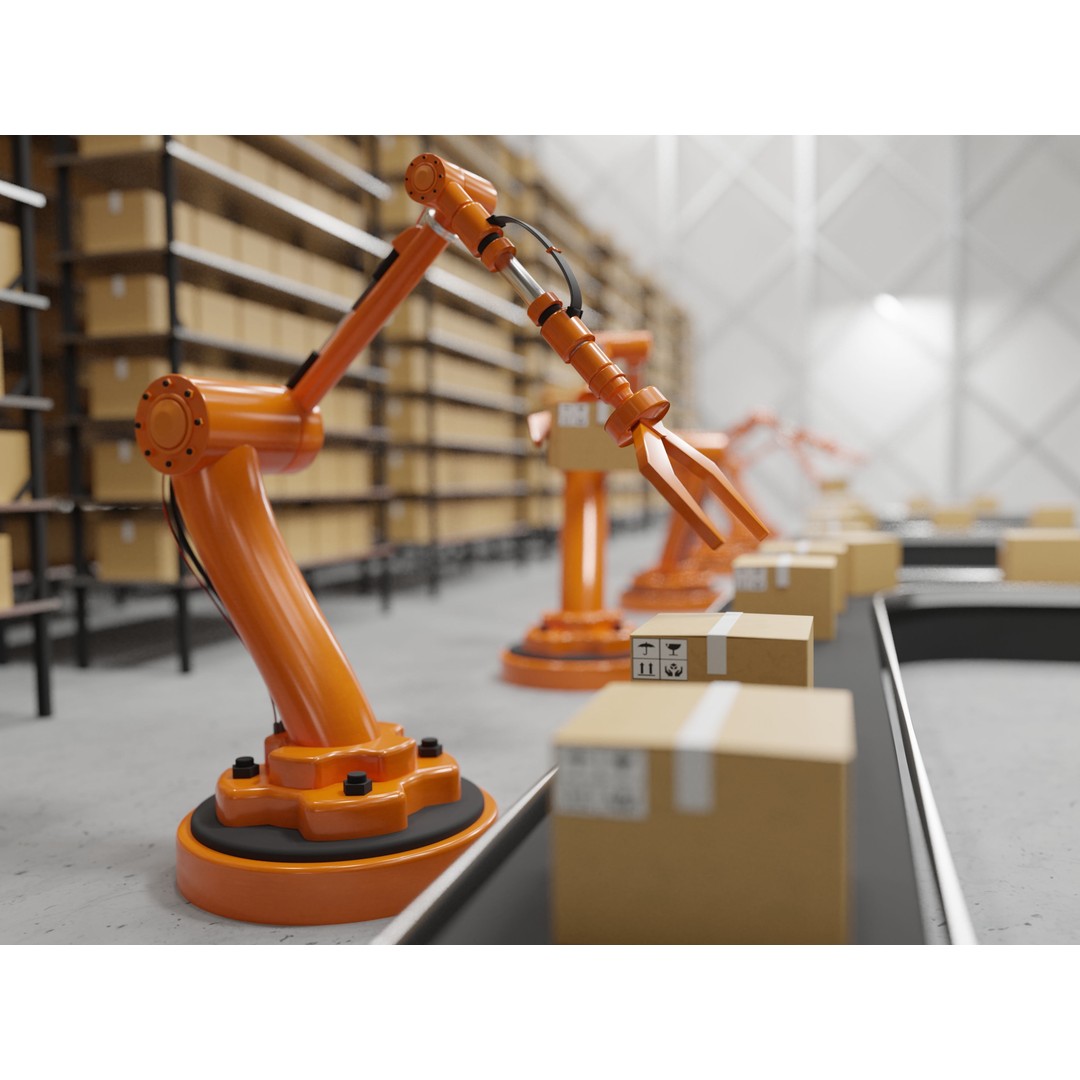 Industrial Robot Arm 3D Model – Low Poly Game Asset, FBX, OBJ - View 3