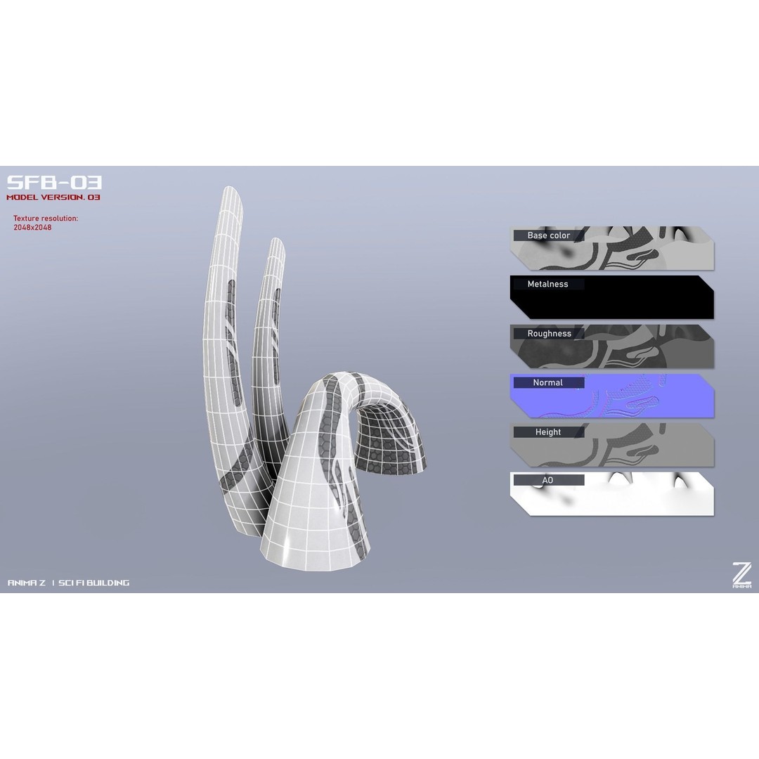Sci-Fi Building 3D Model – Low Poly Game Asset, FBX, OBJ - View 3