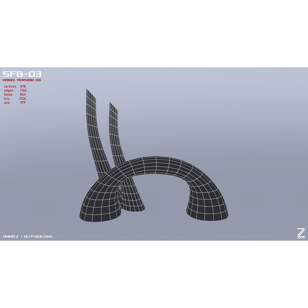 Sci-Fi Building 3D Model – Low Poly Game Asset, FBX, OBJ - View 4