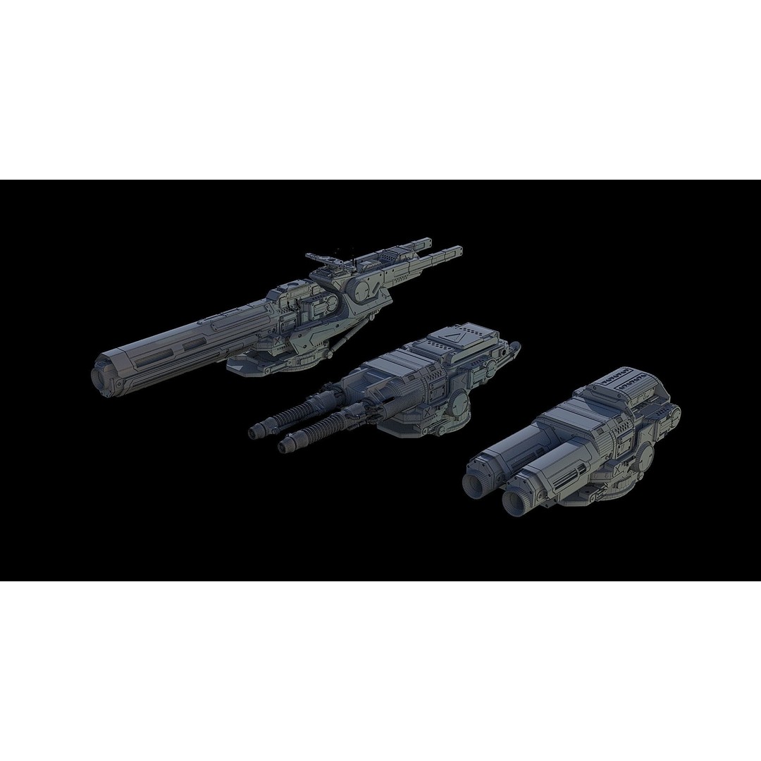 Sci-Fi Turret Gun and Missiles Pack 3D Model – Rigged Game Asset, FBX, OBJ