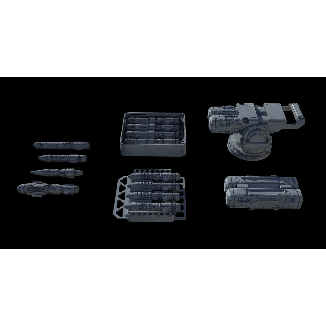Sci-Fi Turret Gun and Missiles Pack 3D Model – Rigged Game Asset, FBX, OBJ - View 21