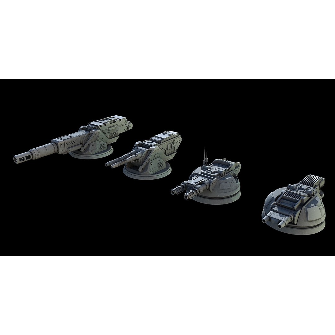 Sci-Fi Turret Gun and Missiles Pack 3D Model – Rigged Game Asset, FBX, OBJ - View 22