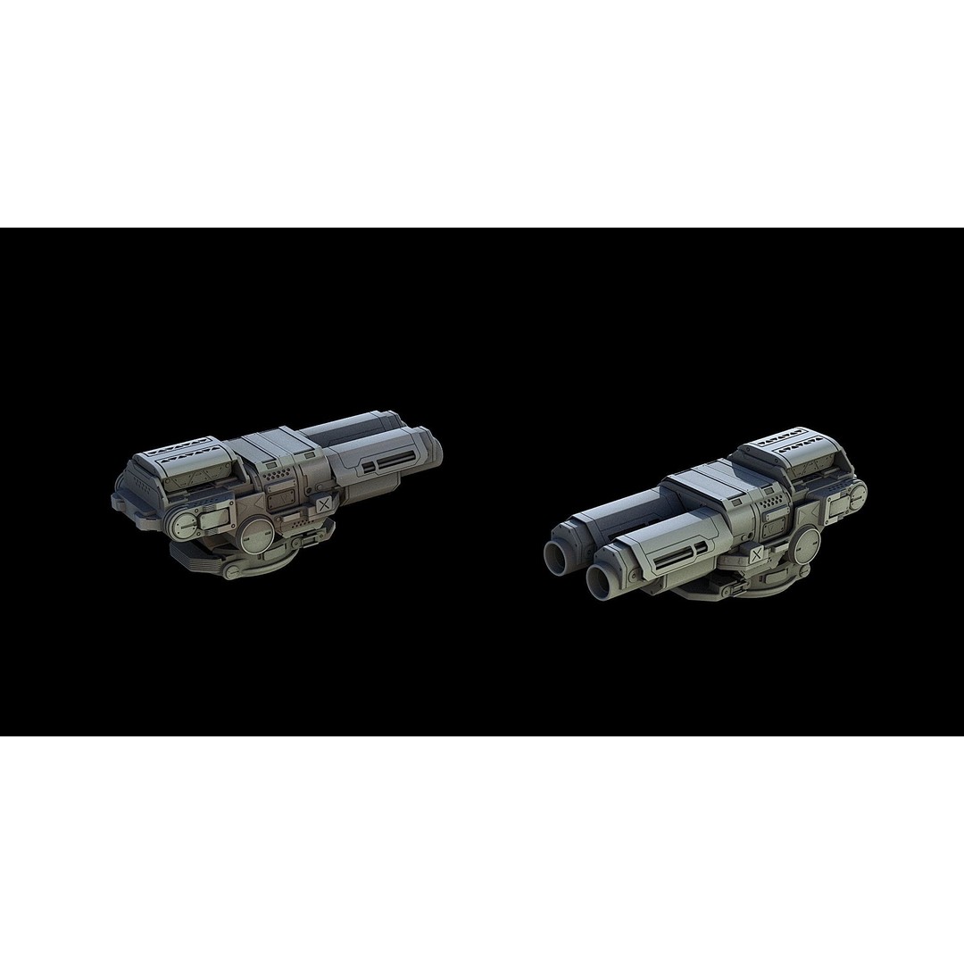 Sci-Fi Turret Gun and Missiles Pack 3D Model – Rigged Game Asset, FBX, OBJ - View 29