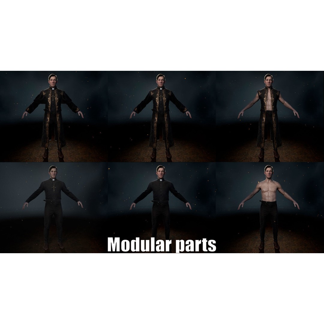 Catholic Priest Low-Poly 3D Model – Rigged Game Asset, FBX, PBR - View 12