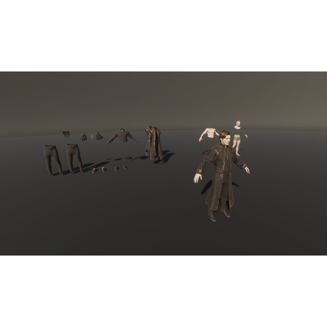 Catholic Priest Low-Poly 3D Model – Rigged Game Asset, FBX, PBR - View 17
