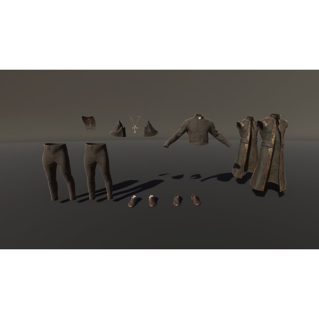 Catholic Priest Low-Poly 3D Model – Rigged Game Asset, FBX, PBR - View 18