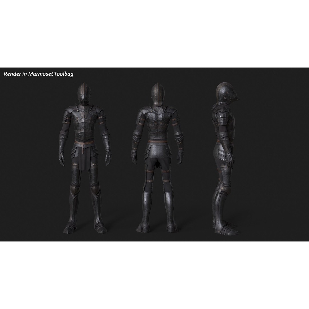 Knight 3D Model – Low Poly Rigged Character with PBR Textures - View 8