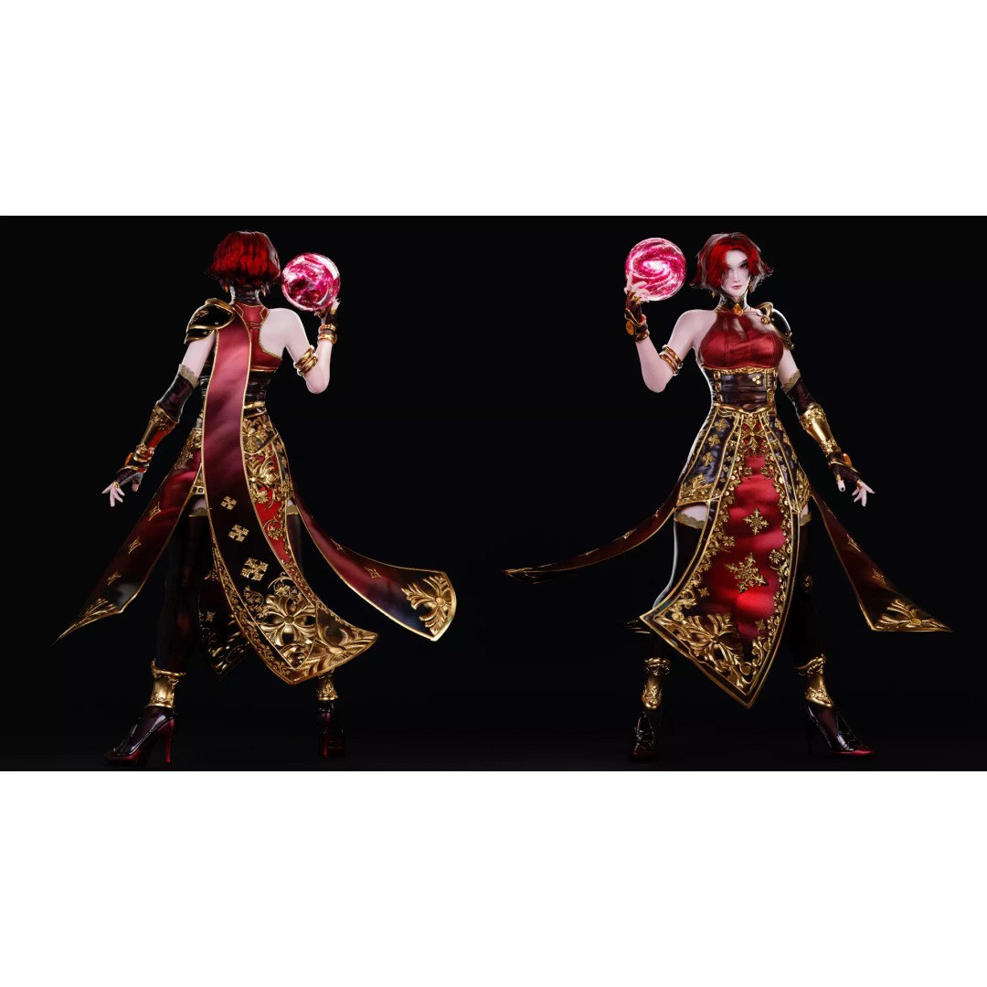 Female Mage 3D Model – Low Poly RPG Character, Rigged FBX - View 10
