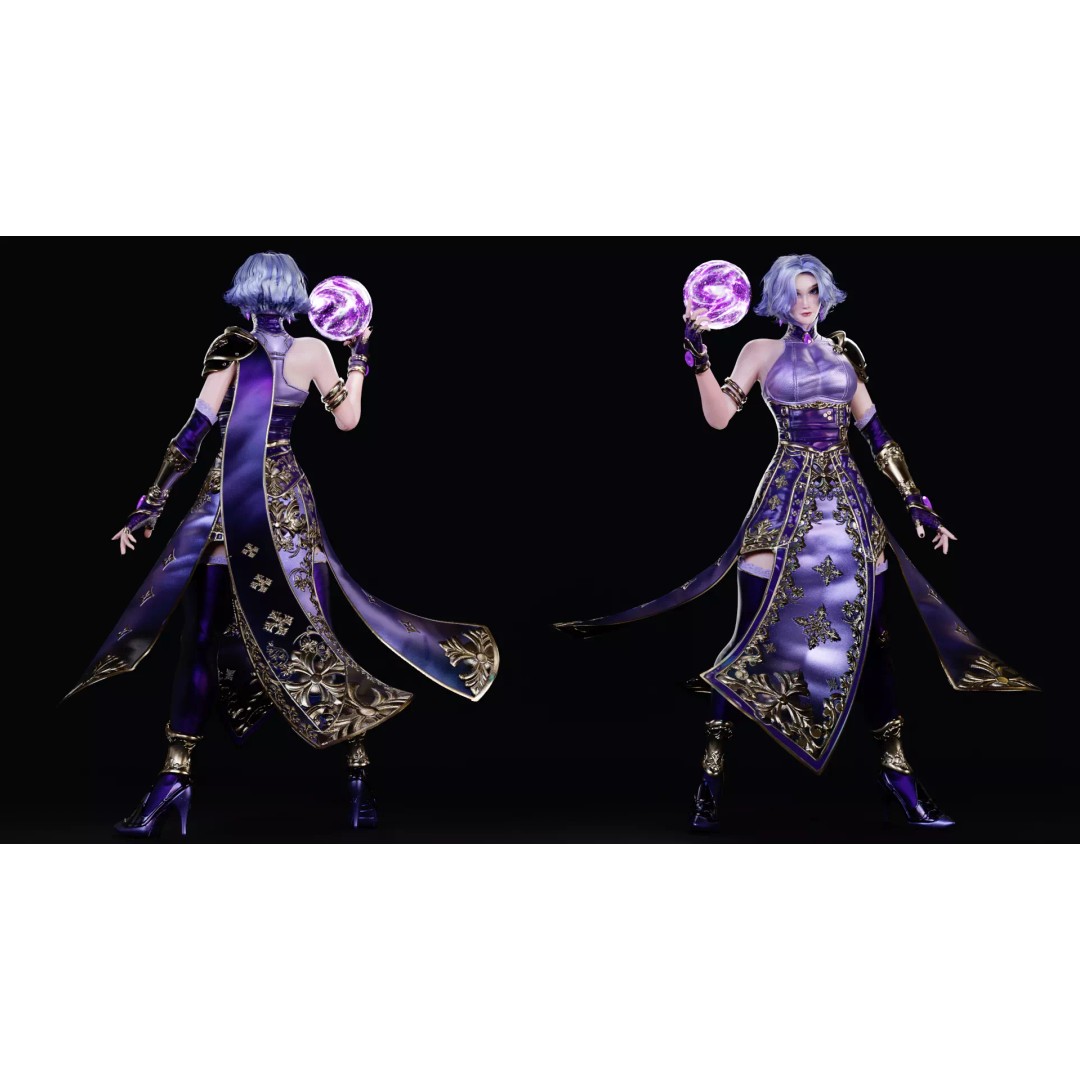 Female Mage 3D Model – Low Poly RPG Character, Rigged FBX - View 12