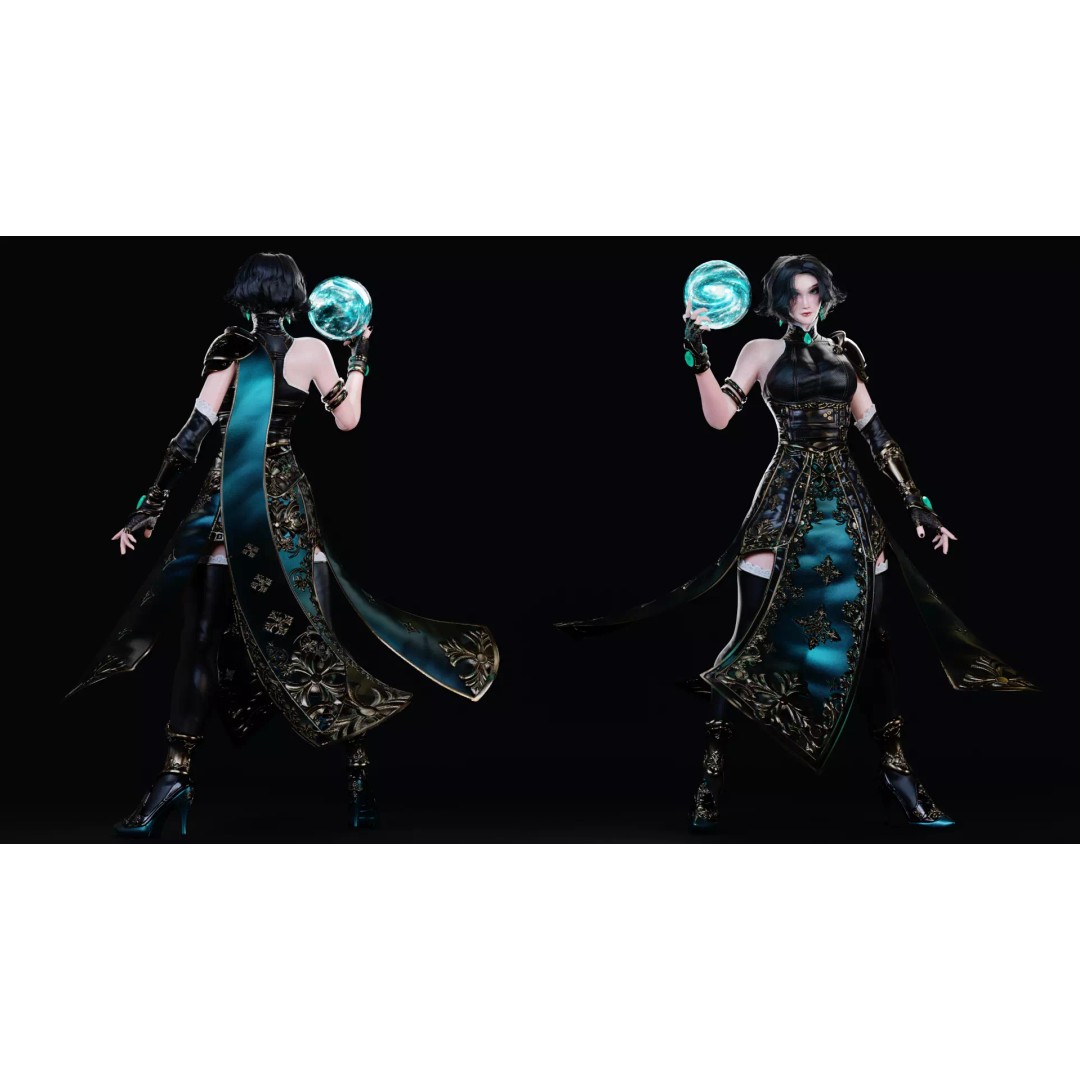 Female Mage 3D Model – Low Poly RPG Character, Rigged FBX - View 9