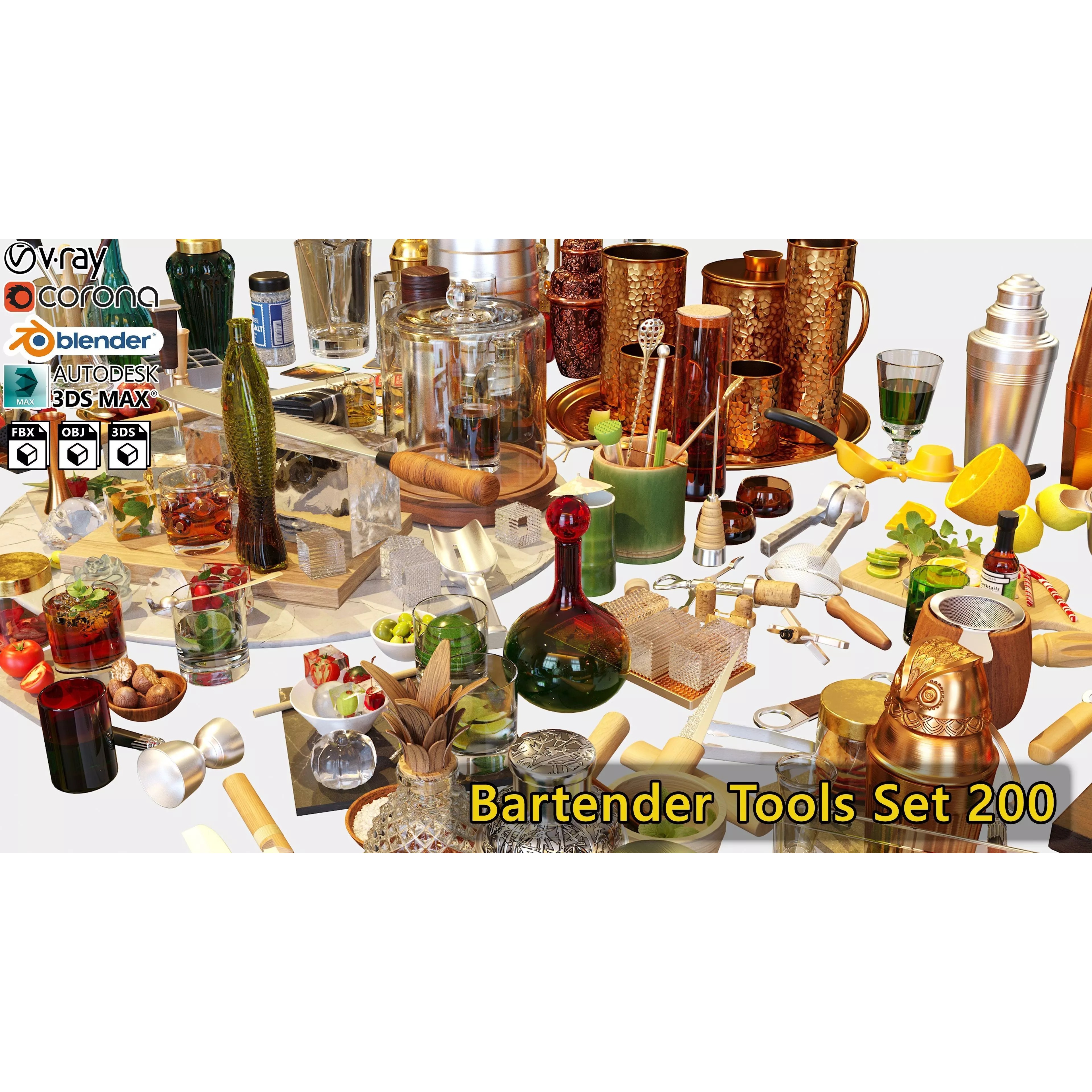 Bartender Tools Set - Game-Ready 3D Model - View 2