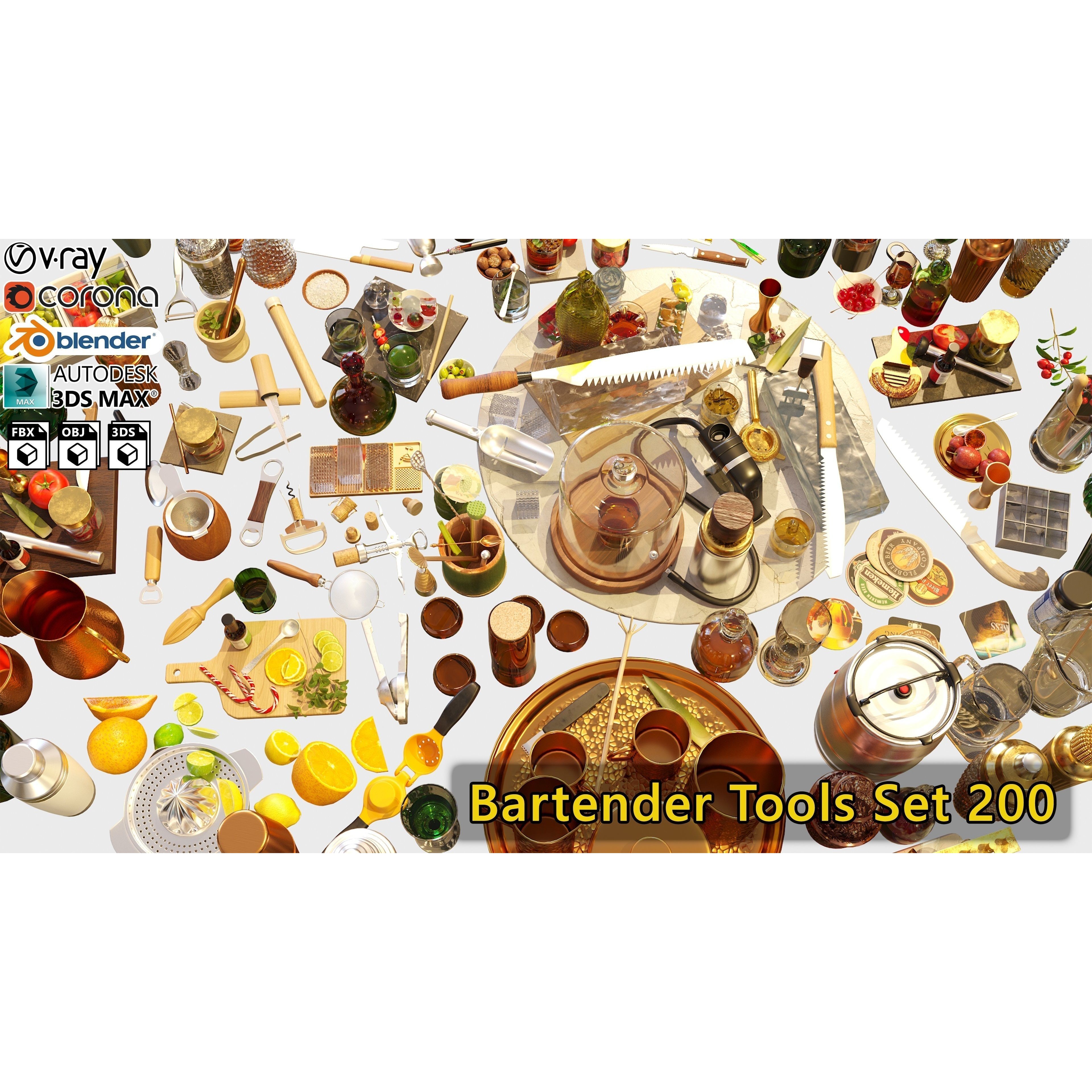 Bartender Tools Set - Game-Ready 3D Model - View 4