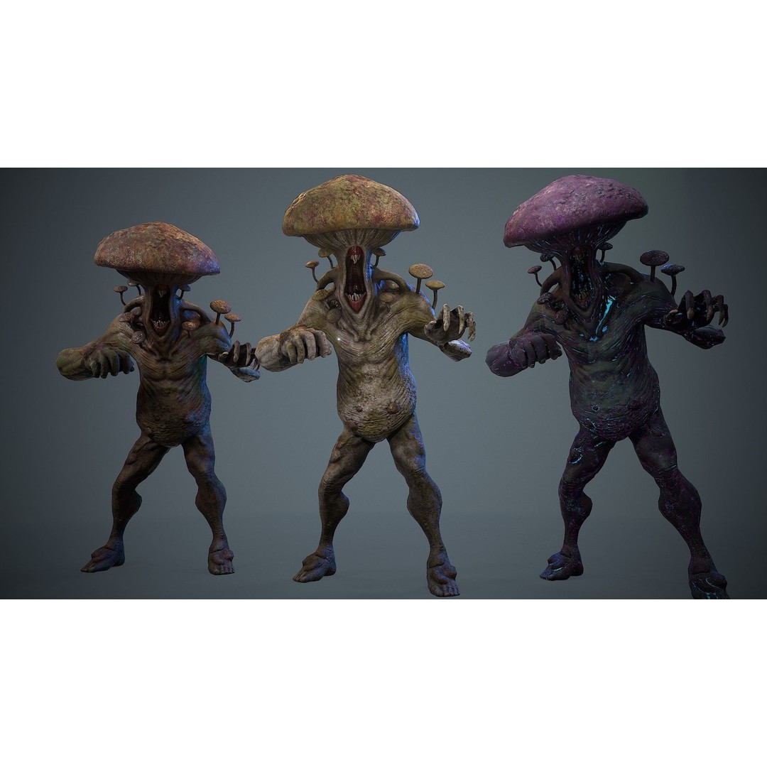 Crazy Mushroom Monster 3D Model – Low Poly Rigged Character for Games - View 6