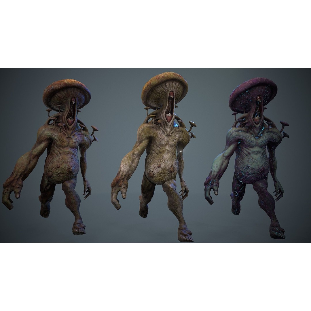 Crazy Mushroom Monster 3D Model – Low Poly Rigged Character for Games - View 8
