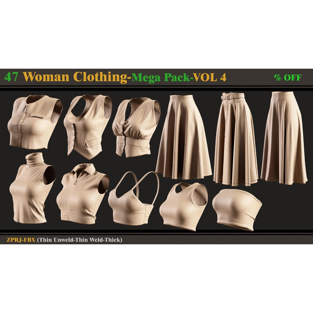 47 Woman Clothing 3D Model – Diverse Fashion Outfits, FBX & Marvelous Designer