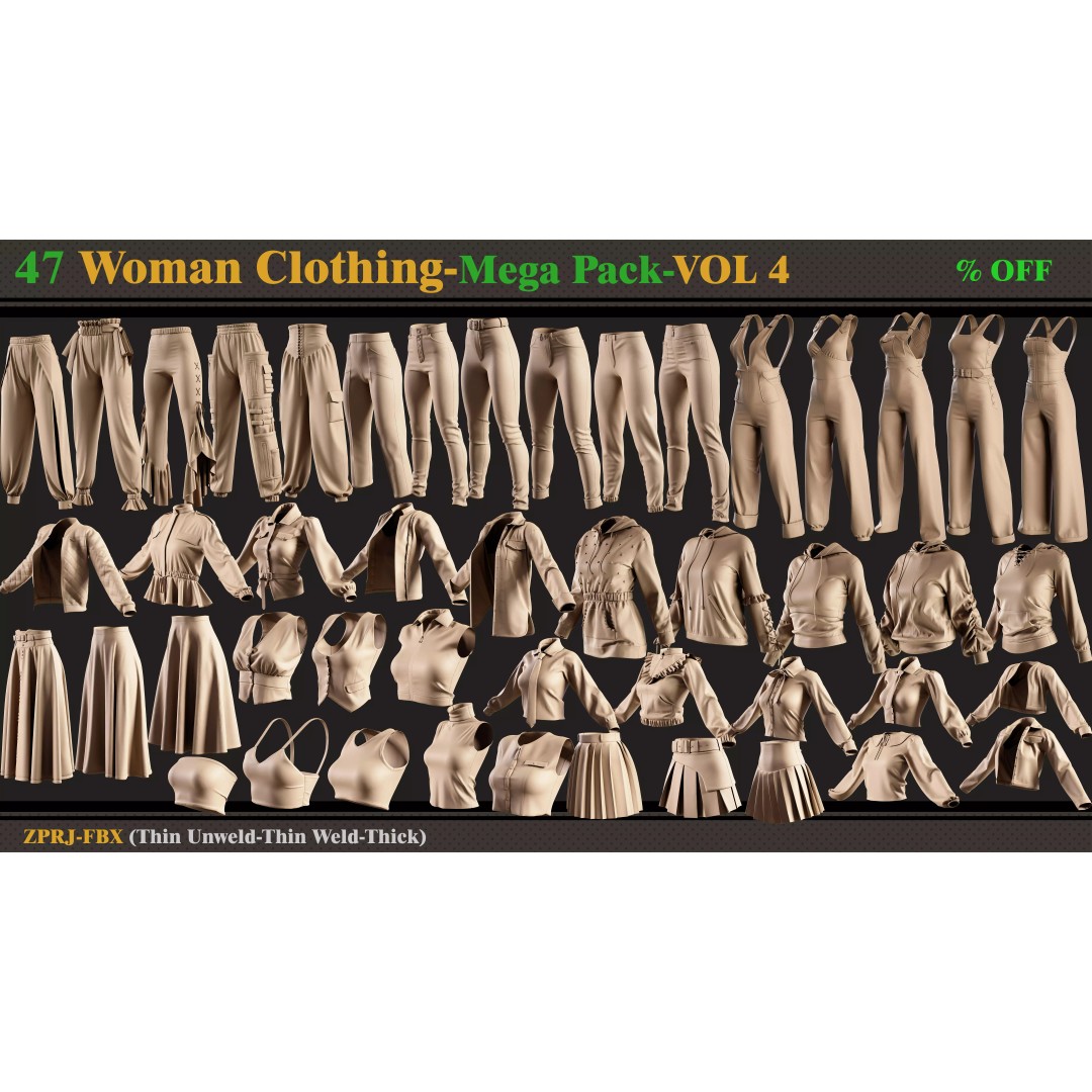47 Woman Clothing 3D Model – Diverse Fashion Outfits, FBX & Marvelous Designer - View 2
