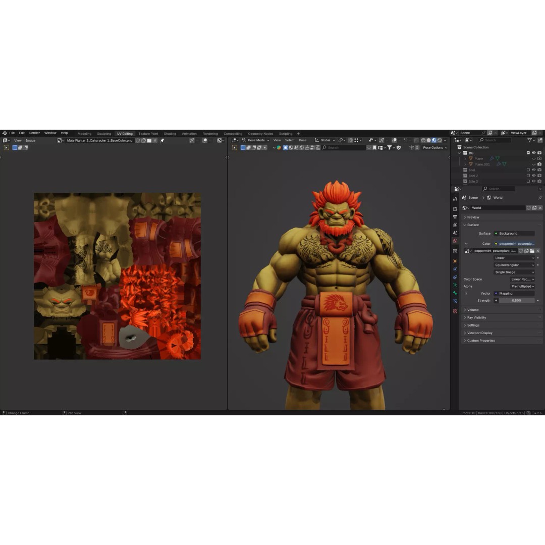 Stylized Fighter Character 3D Model – Low Poly Game Asset, Rigged, PBR