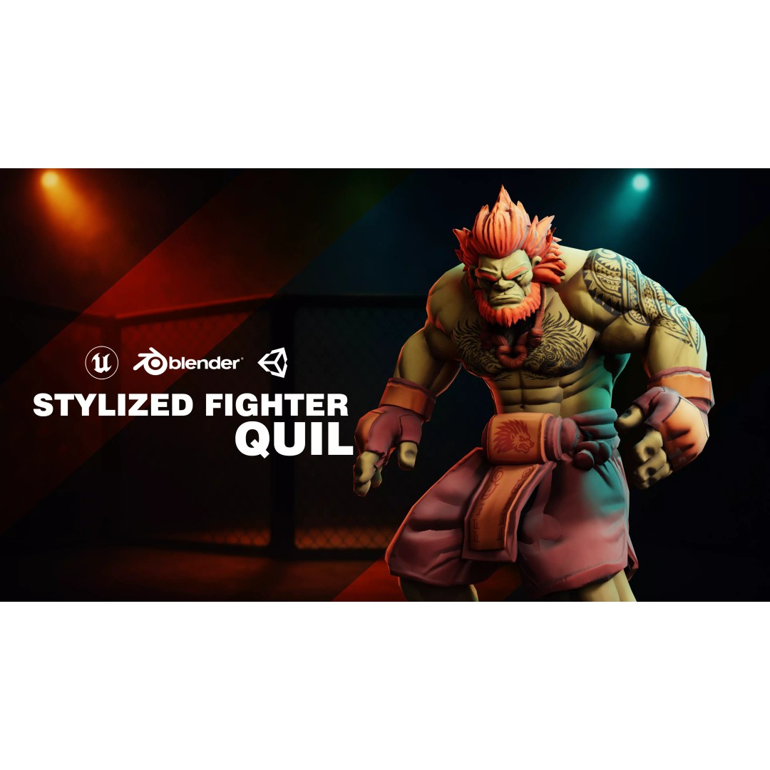 Stylized Fighter Character 3D Model – Low Poly Game Asset, Rigged, PBR - View 2