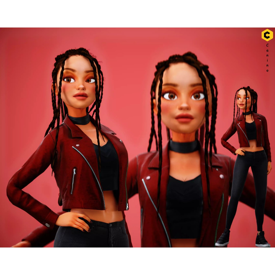 Zara Cartoon Girl 3D Model – Rigged Low-Poly Character, FBX - View 2