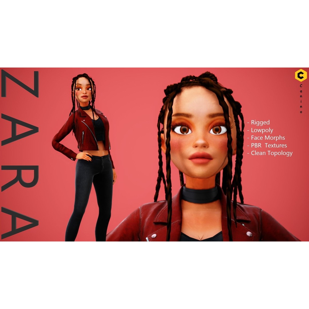 Zara Cartoon Girl 3D Model – Rigged Low-Poly Character, FBX - View 3