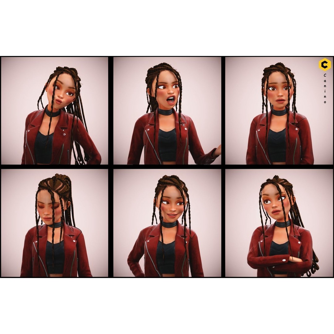 Zara Cartoon Girl 3D Model – Rigged Low-Poly Character, FBX - View 4
