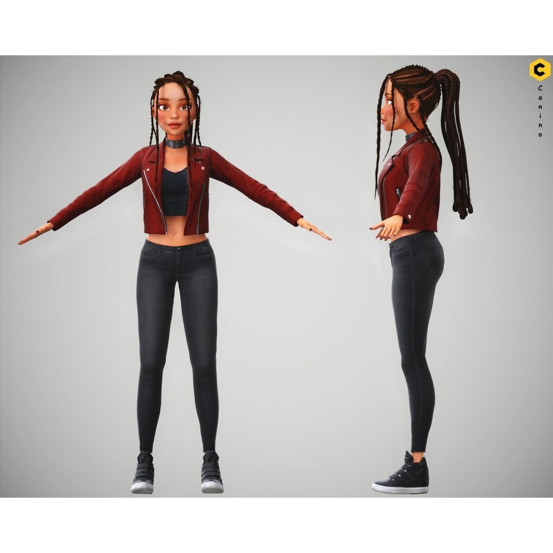 Zara Cartoon Girl 3D Model – Rigged Low-Poly Character, FBX - View 6