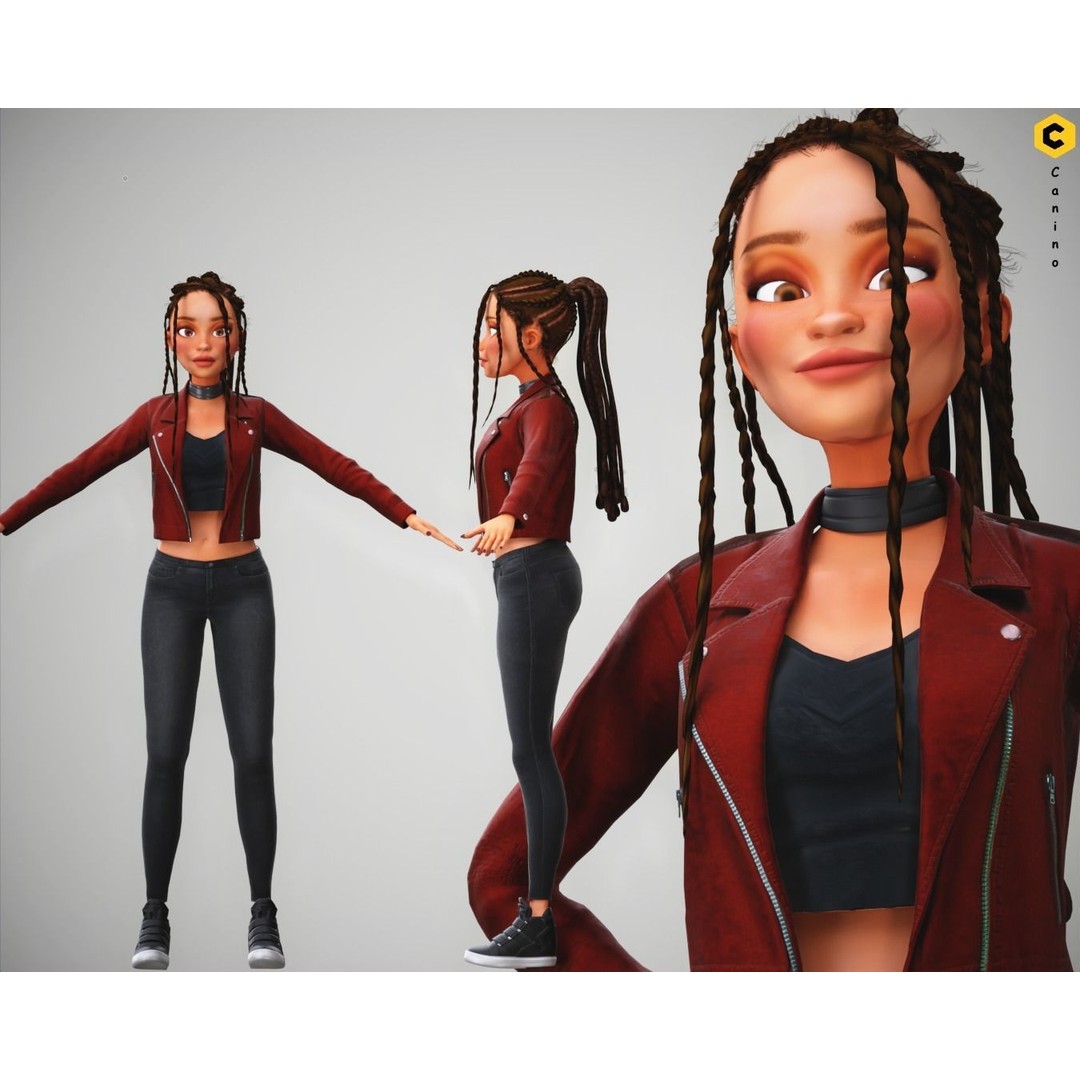 Zara Cartoon Girl 3D Model – Rigged Low-Poly Character, FBX - View 7