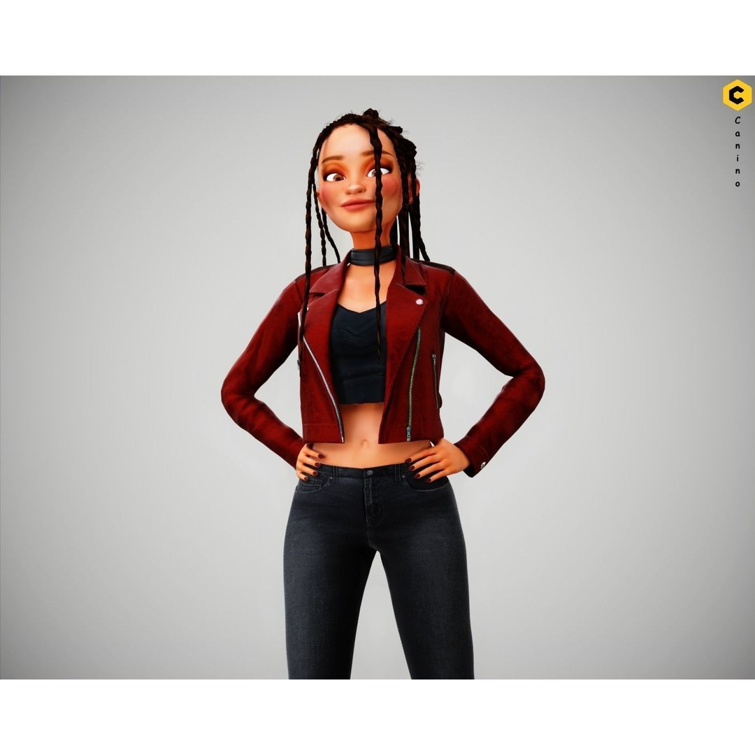 Zara Cartoon Girl 3D Model – Rigged Low-Poly Character, FBX - View 8