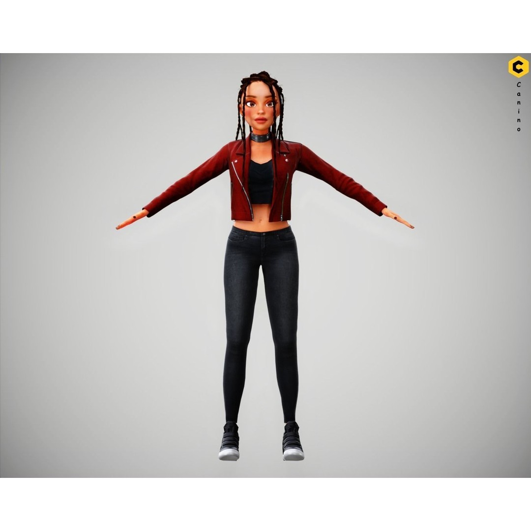 Zara Cartoon Girl 3D Model – Rigged Low-Poly Character, FBX - View 9