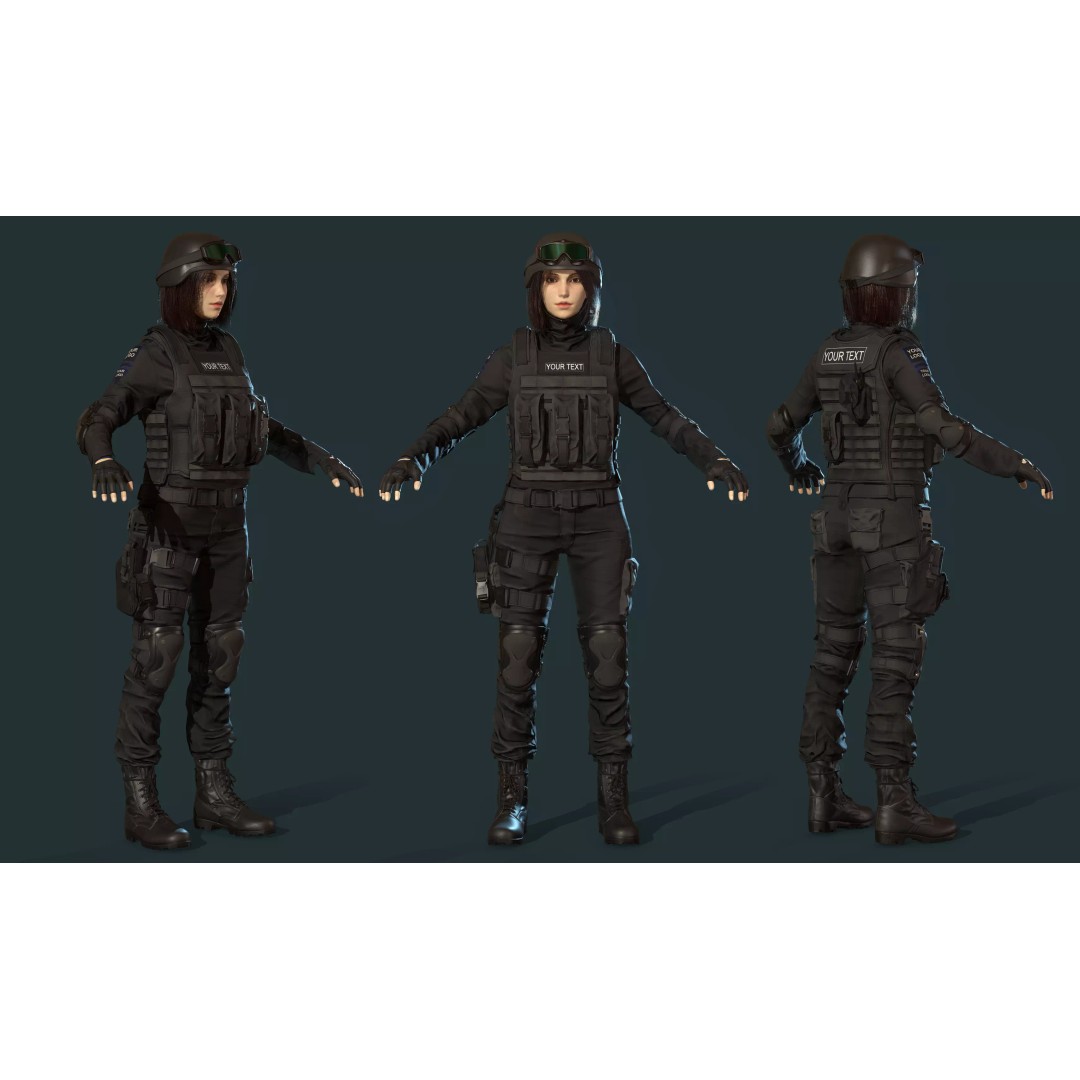 Police Special Force Girl 3D Model – Low Poly Game-Ready Character, FBX - View 2