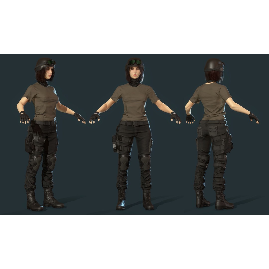 Police Special Force Girl 3D Model – Low Poly Game-Ready Character, FBX - View 5
