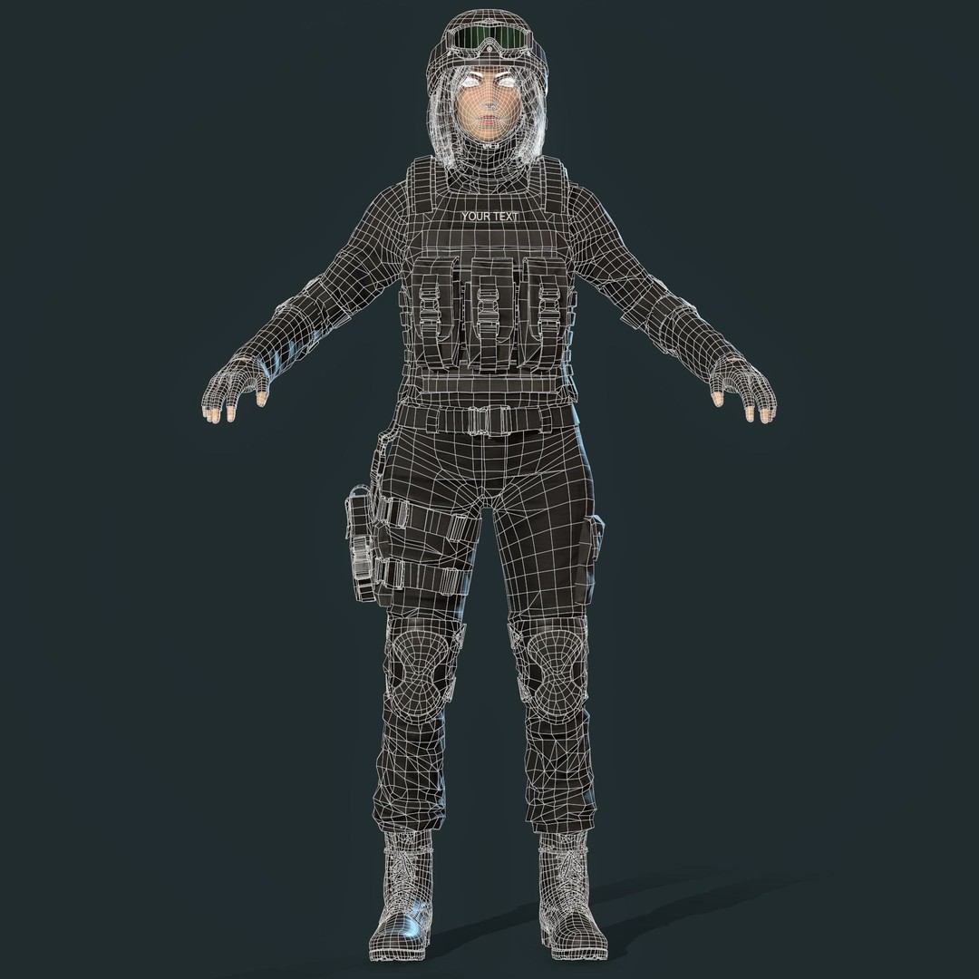 Police Special Force Girl 3D Model – Low Poly Game-Ready Character, FBX - View 7