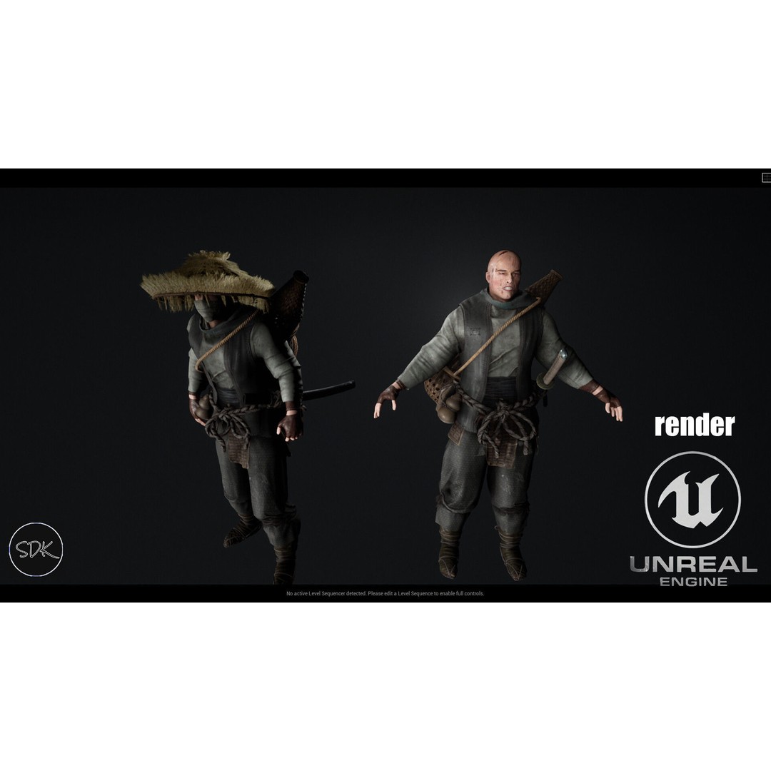 Samurai 3D Model – Low Poly Character with BlendShapes for Unity & Unreal - View 23