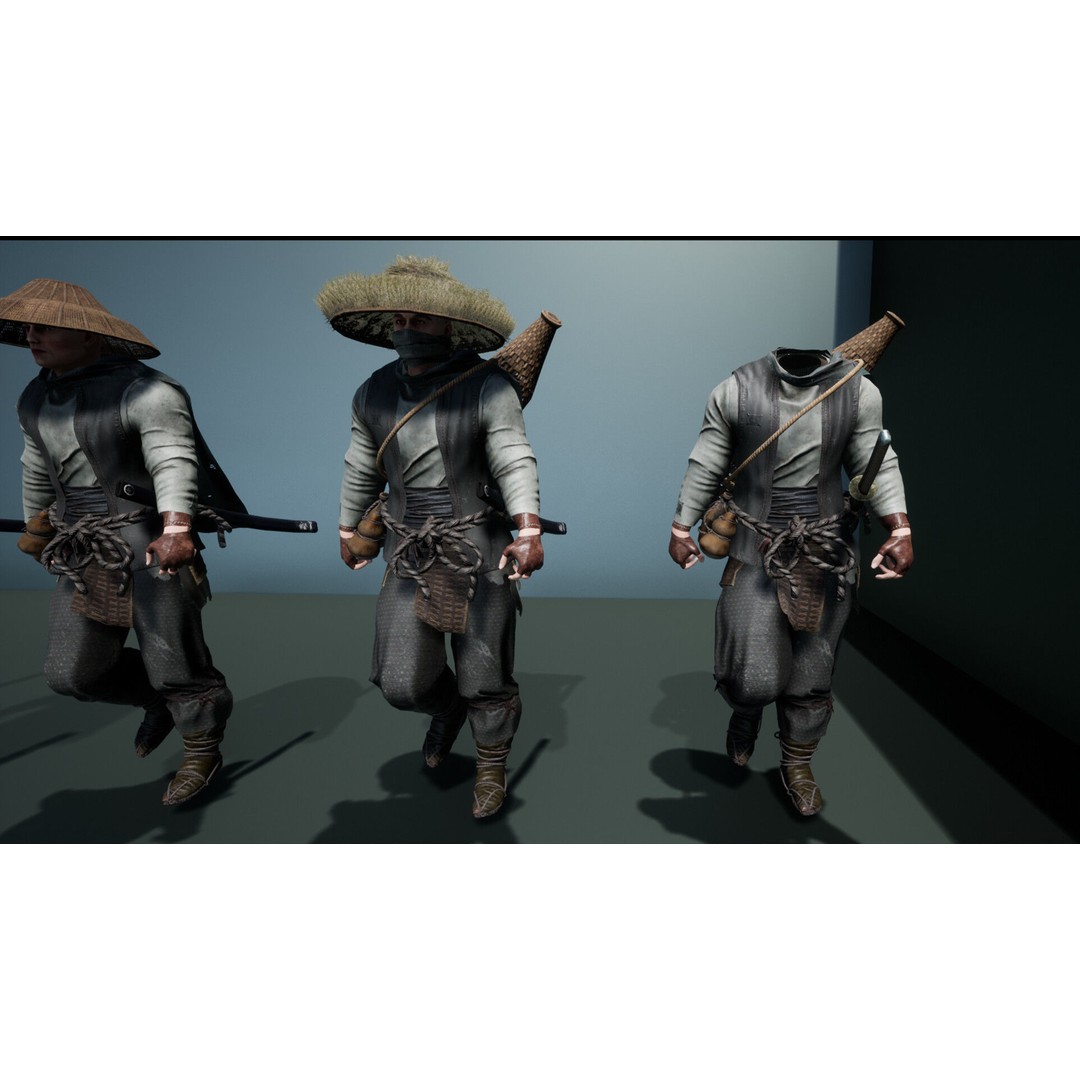 Samurai 3D Model – Low Poly Character with BlendShapes for Unity & Unreal - View 32