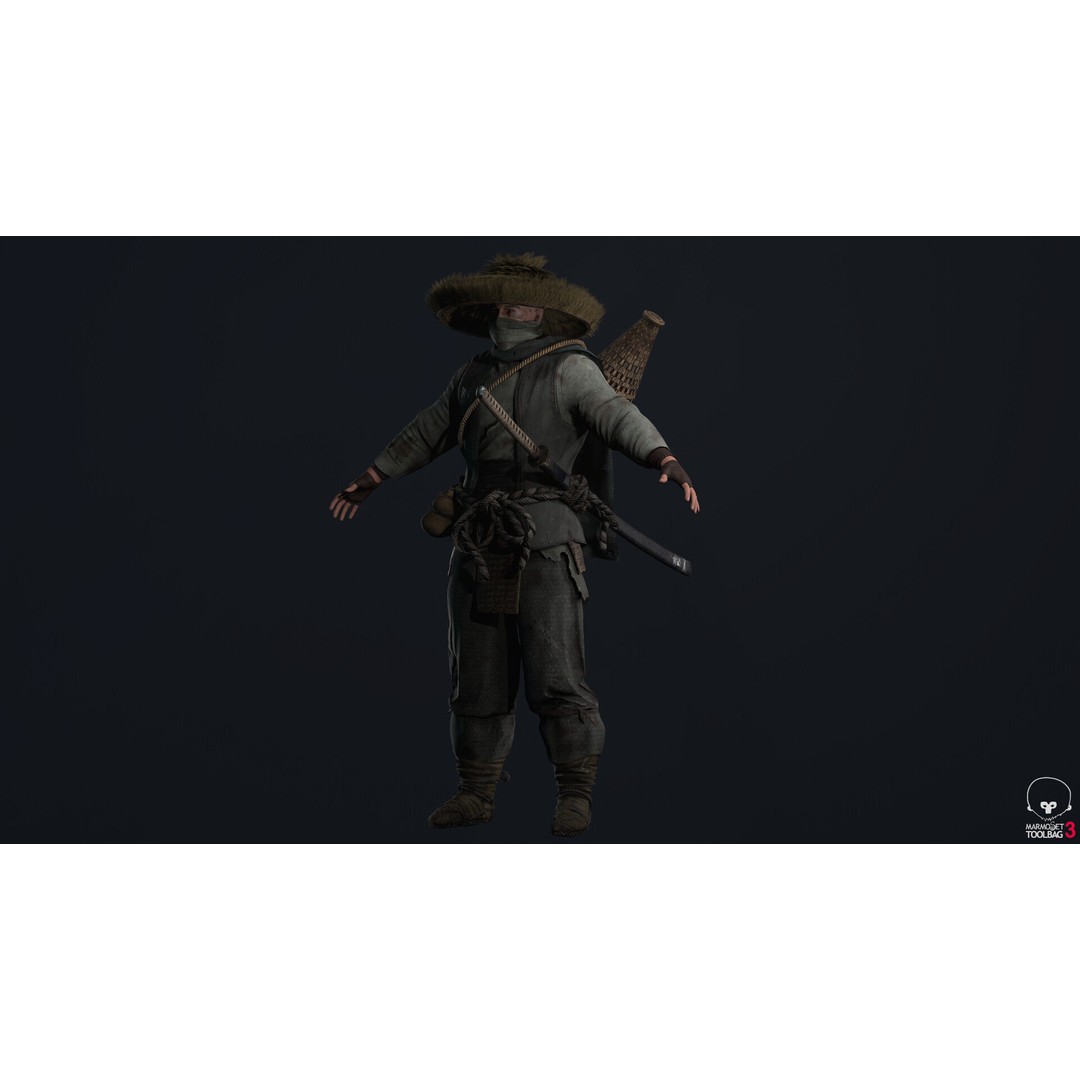 Samurai 3D Model – Low Poly Character with BlendShapes for Unity & Unreal - View 9