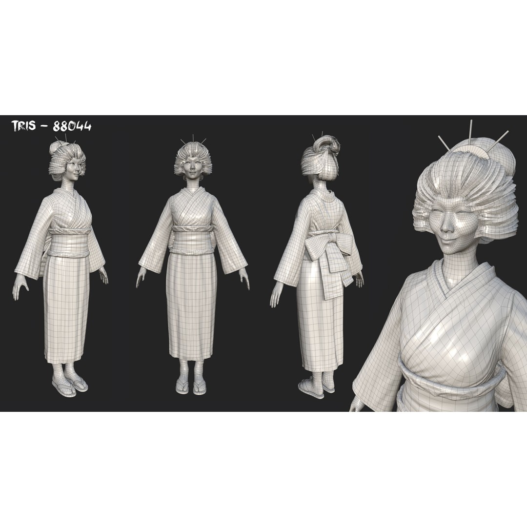 Merciless Geisha 3D Model – Low Poly Rigged Character, FBX, Game Ready - View 16